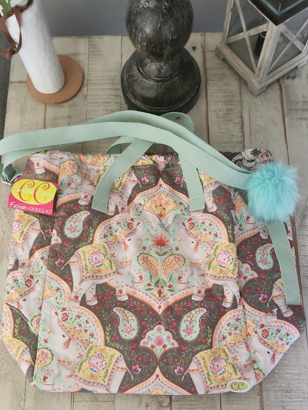 Mint Adjustable Strap Drawstring Hobo Bag with Pastel Floral Print